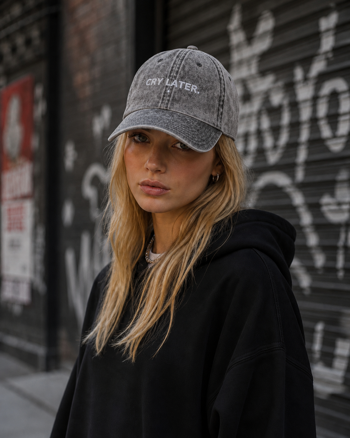 Cry Later Embroidered Vintage Denim Cap