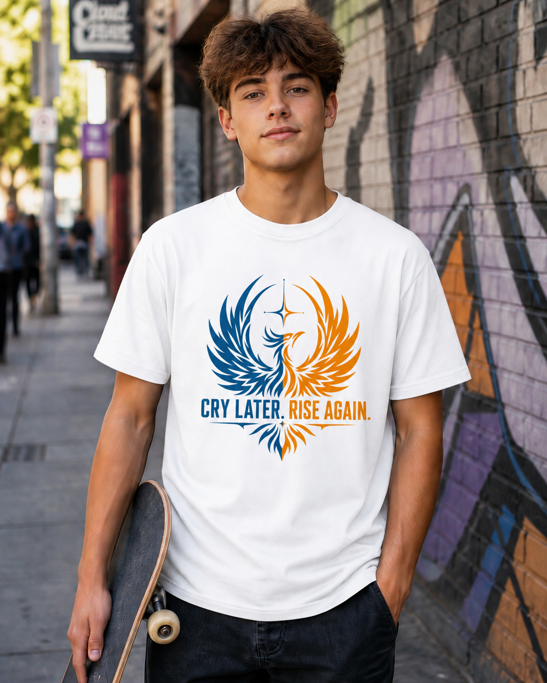 Cry Later Rise Again Blue Gold Unisex Tee