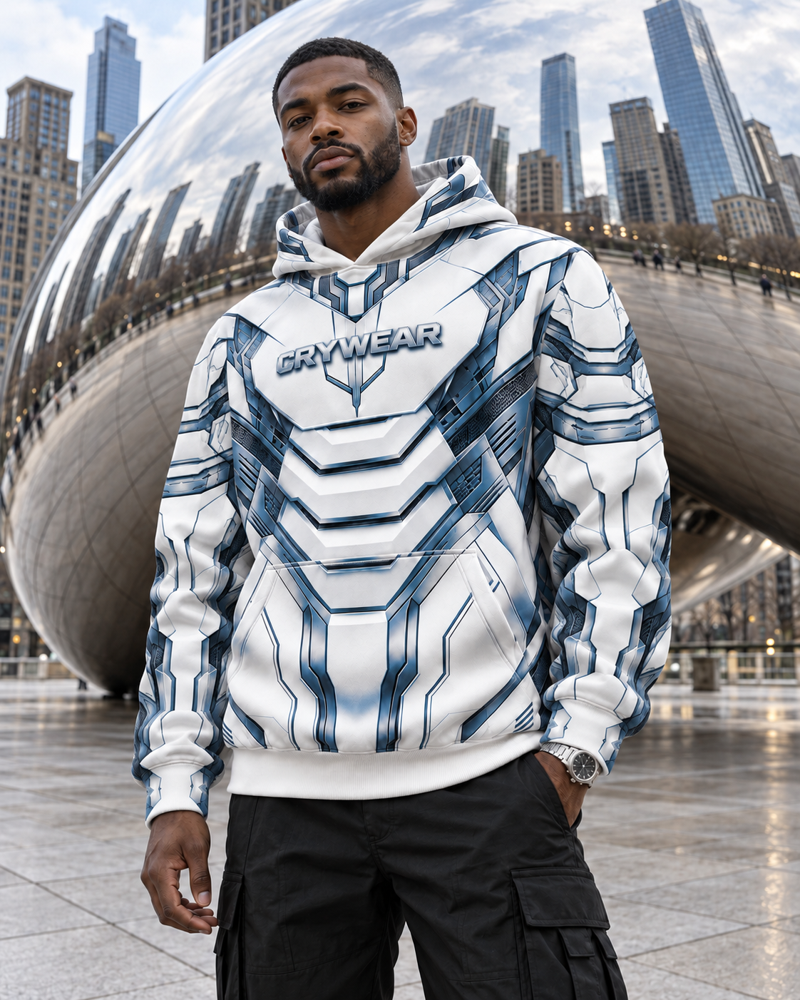 CRYWEAR Tech Armor Oversized Hoodie - Ice Blue Silver
