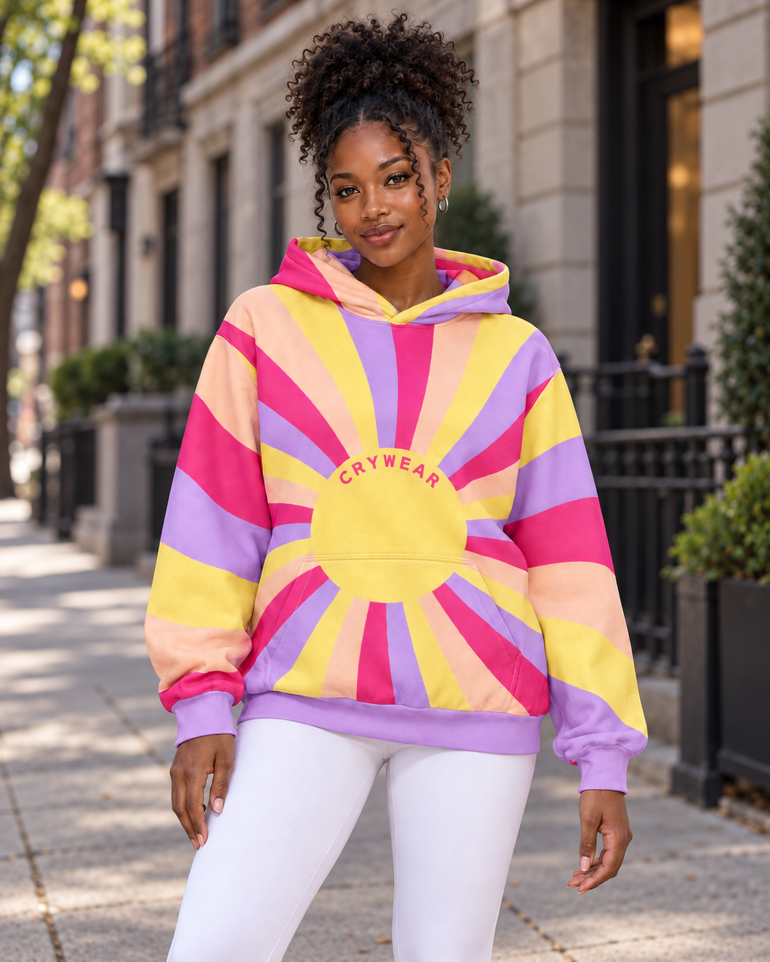 Retro Pink Solar Oversized Sunburst Hoodie