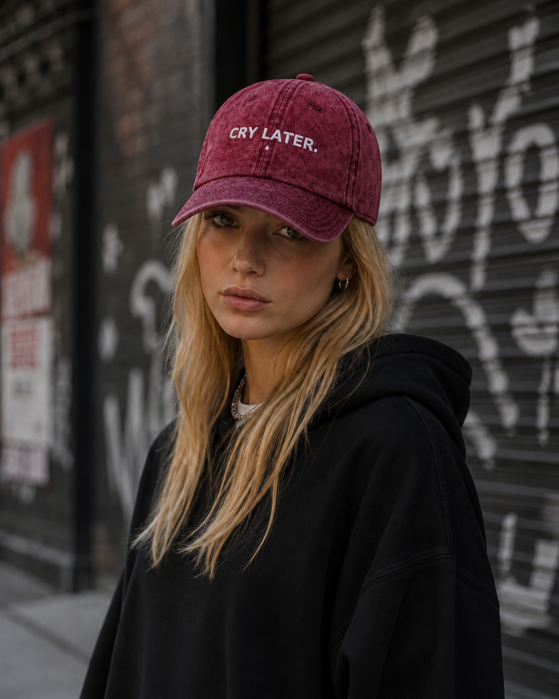 Cry Later Embroidered Vintage Denim Cap