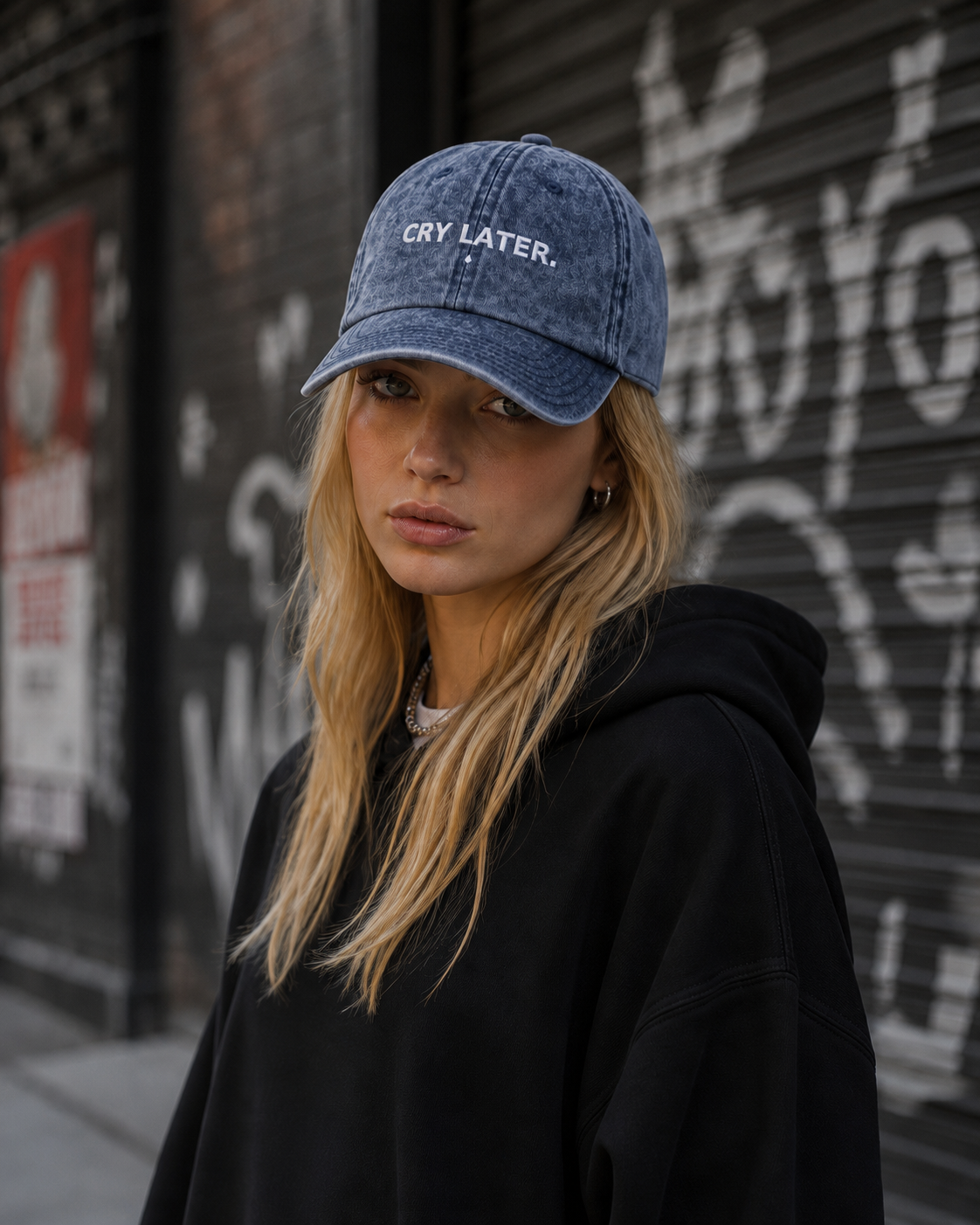 Cry Later Embroidered Vintage Denim Cap