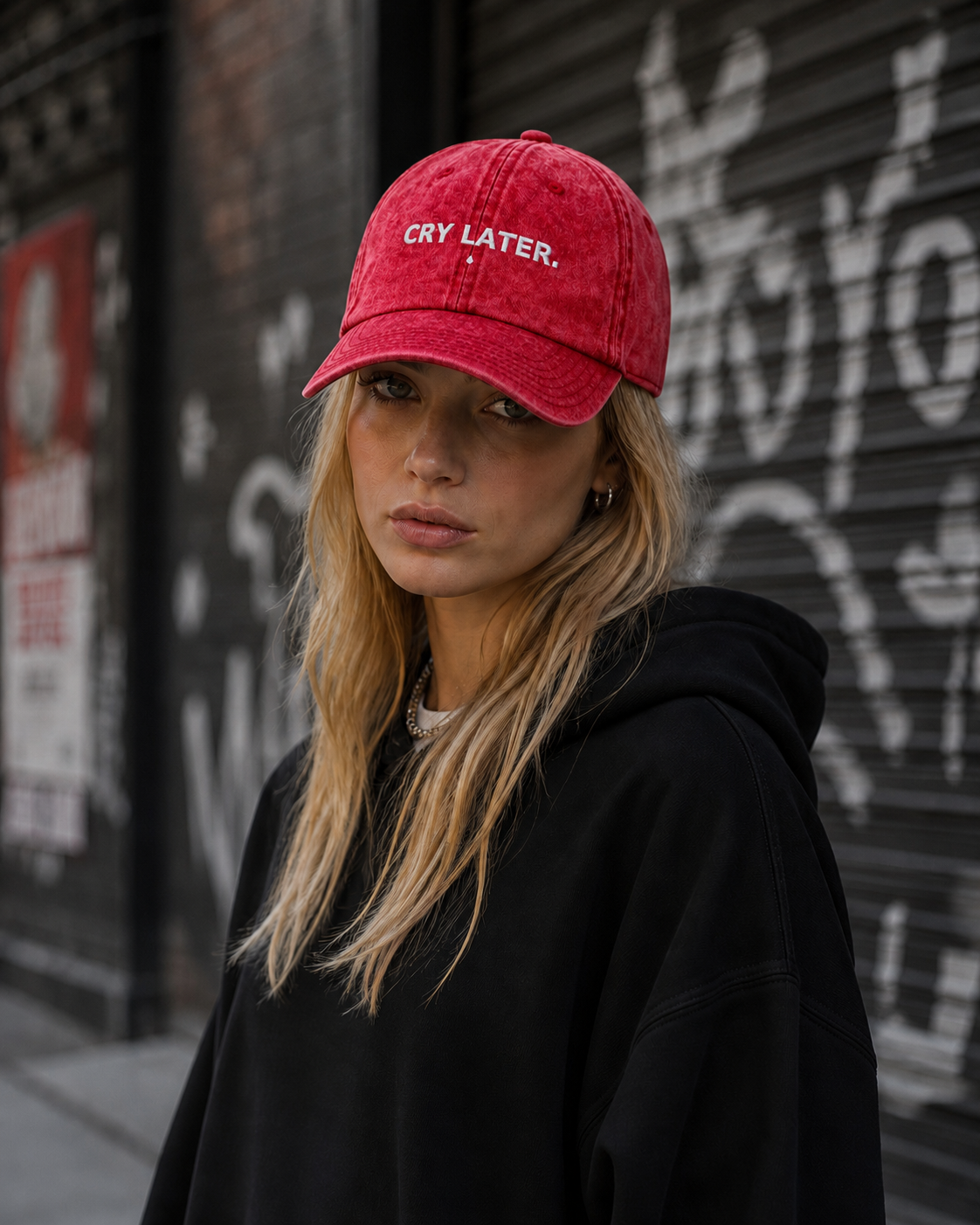 Cry Later Embroidered Vintage Denim Cap