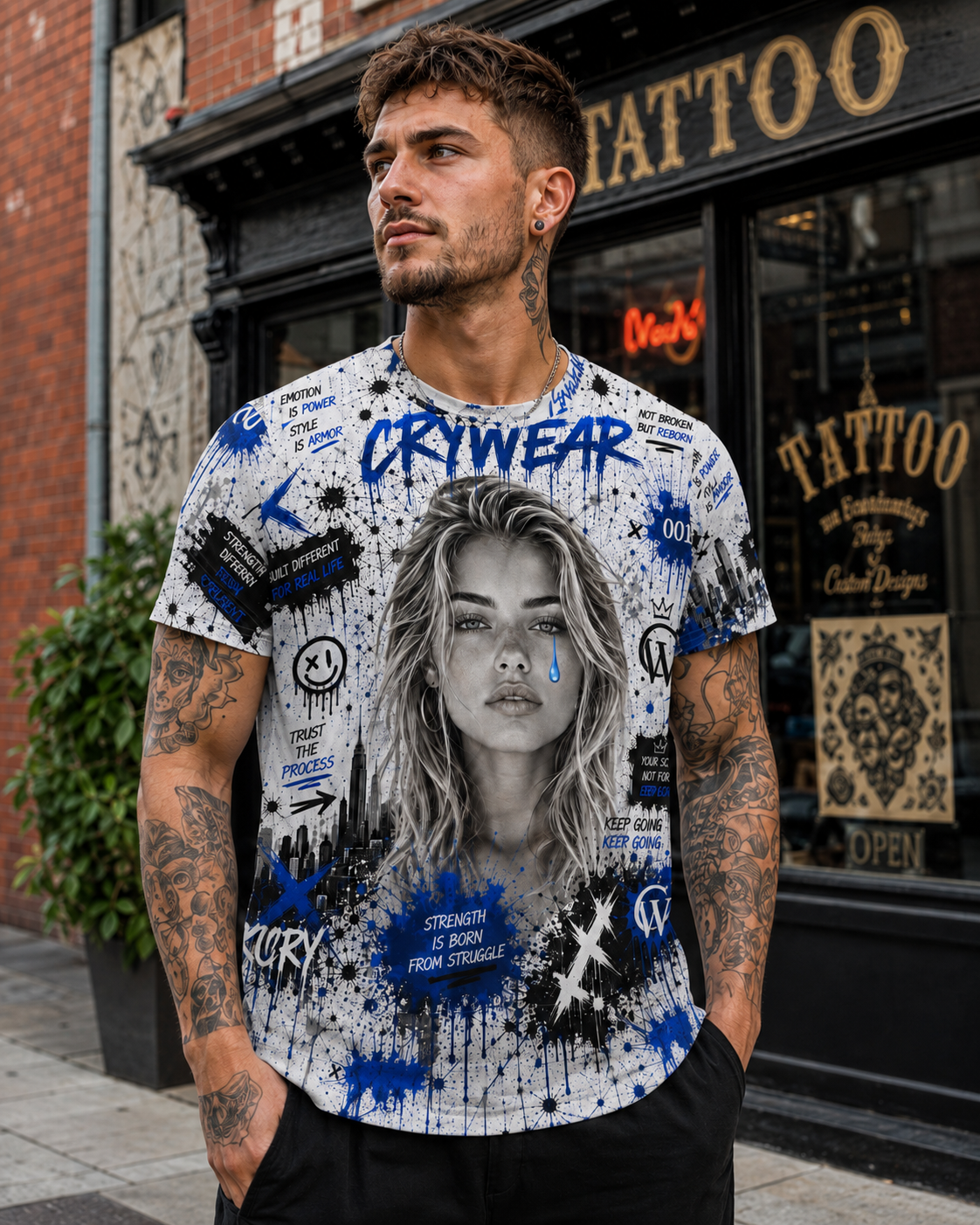 Crywear “Keep Going” All-Over Print Cotton Tee