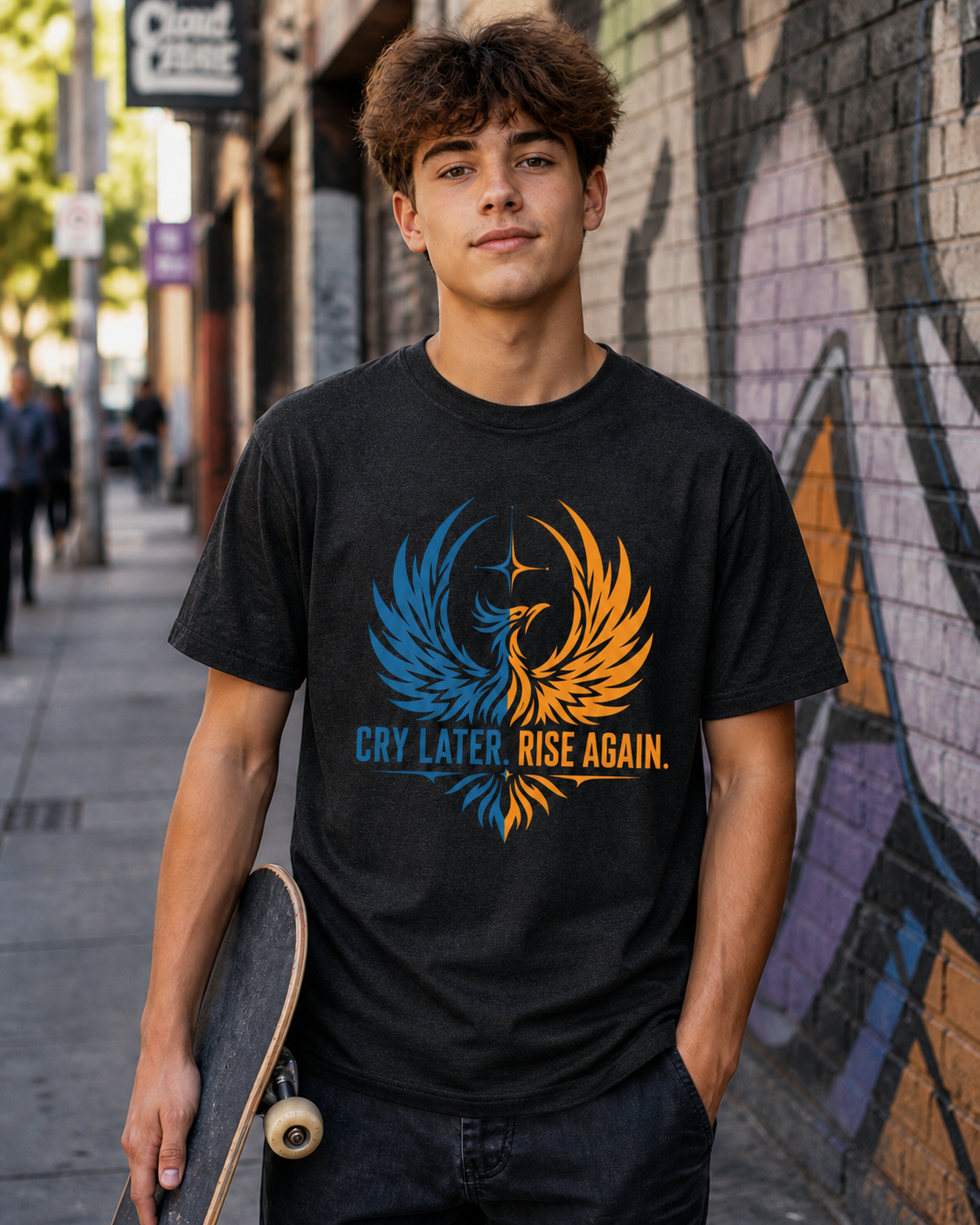 Cry Later Rise Again Blue Gold Unisex Tee