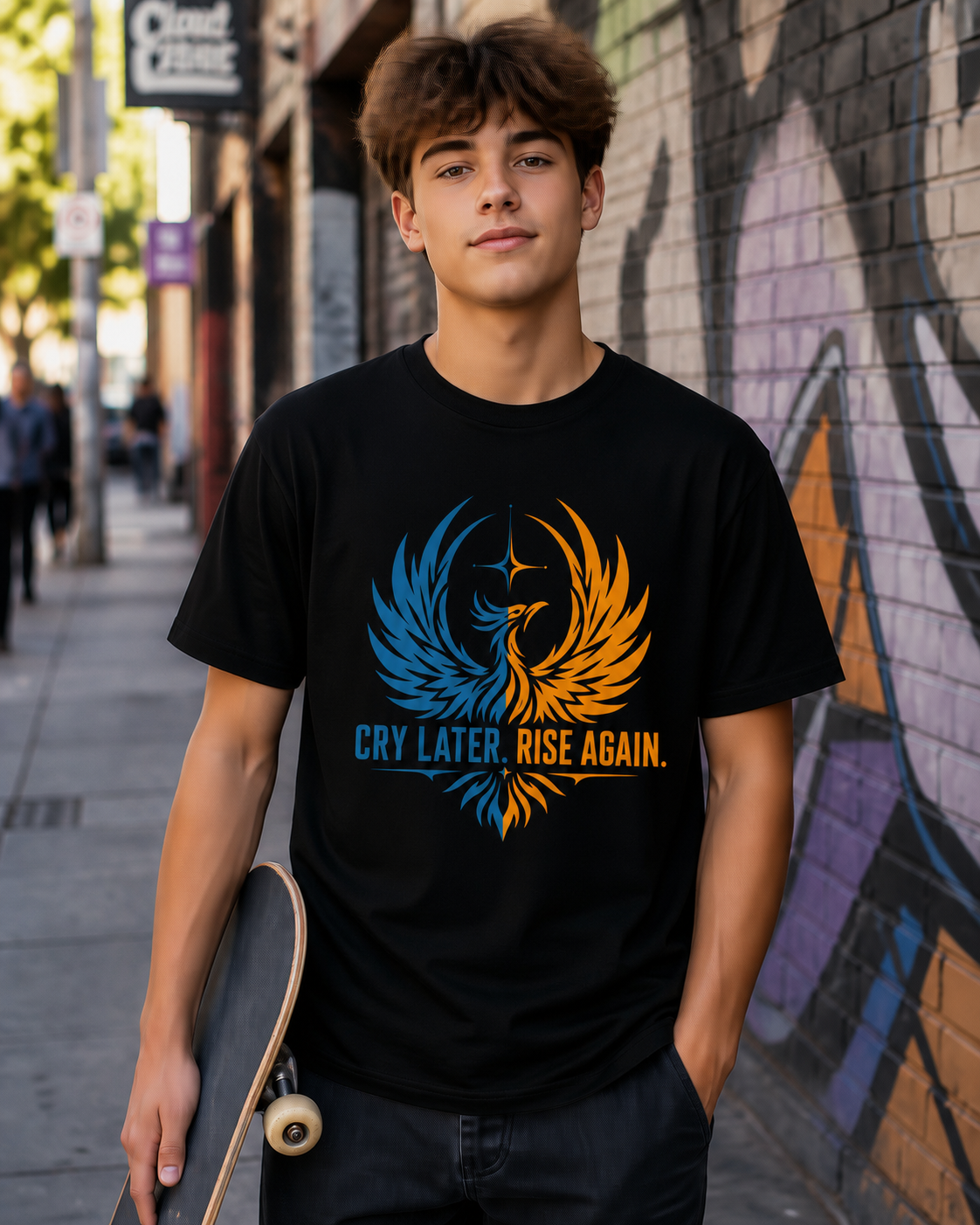 Cry Later Rise Again Blue Gold Unisex Tee