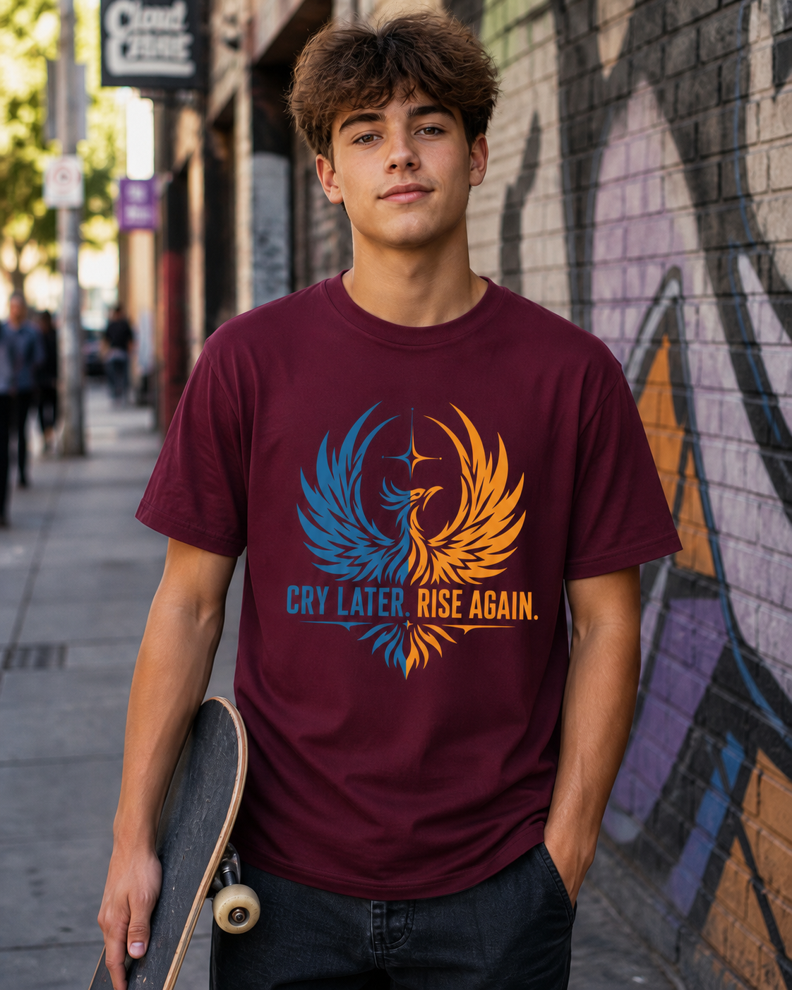 Cry Later Rise Again Blue Gold Unisex Tee