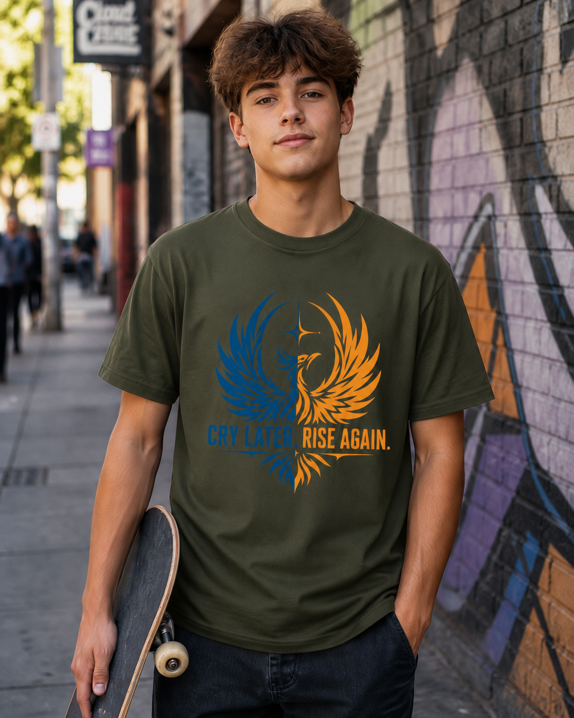Cry Later Rise Again Blue Gold Unisex Tee