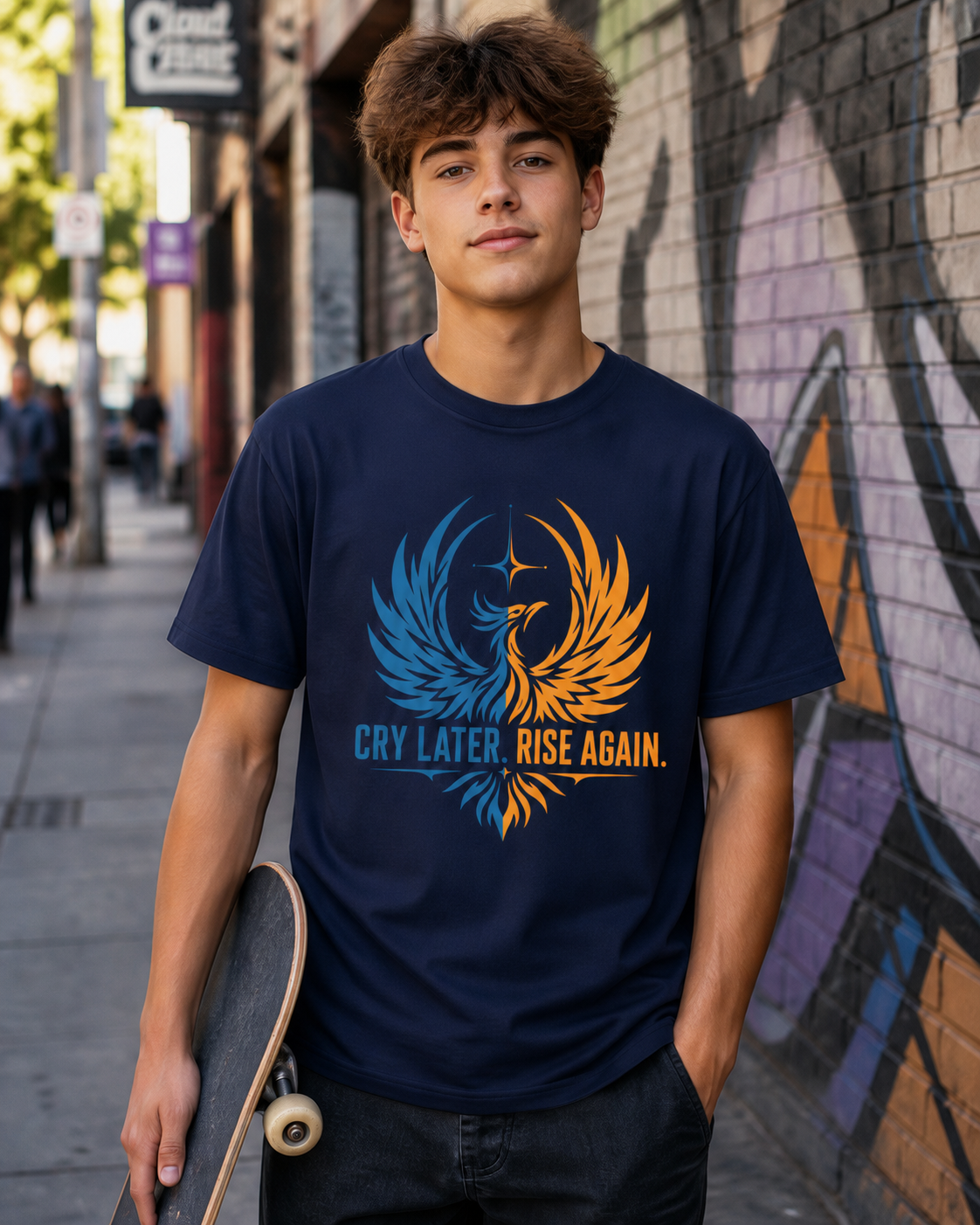 Cry Later Rise Again Blue Gold Unisex Tee
