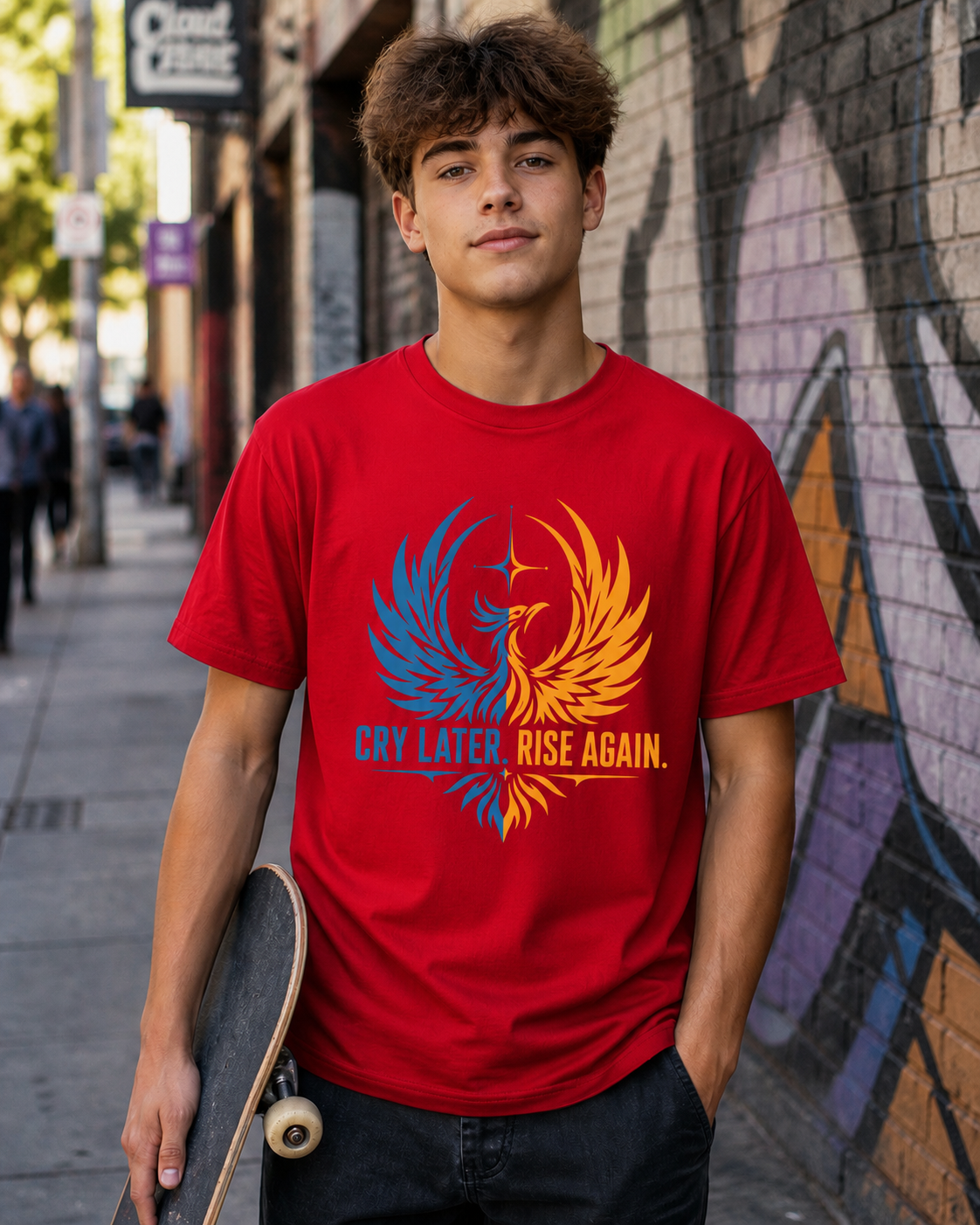 Cry Later Rise Again Blue Gold Unisex Tee