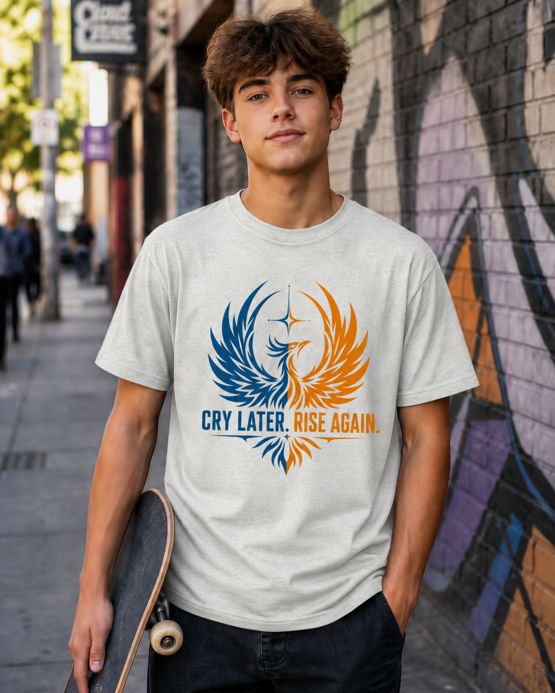 Cry Later Rise Again Blue Gold Unisex Tee
