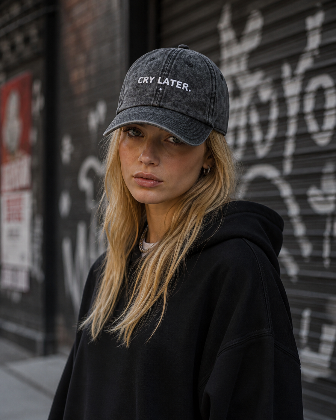 Cry Later Embroidered Vintage Denim Cap