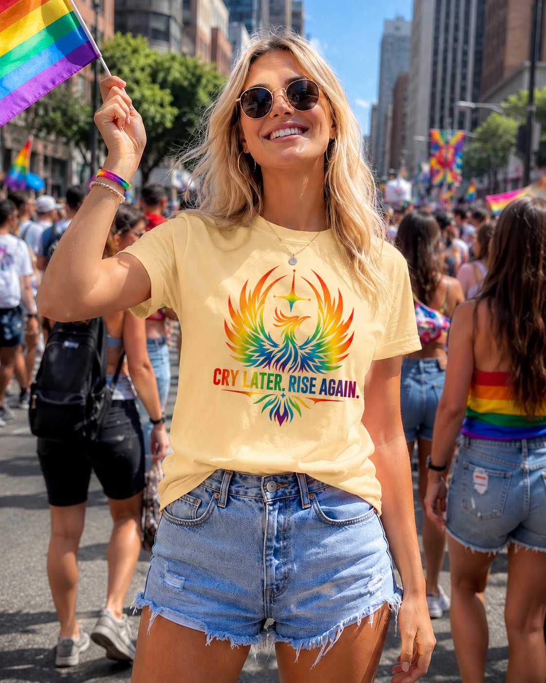 Cry Later Rise Again Rainbow Unisex Heavyweight Tee