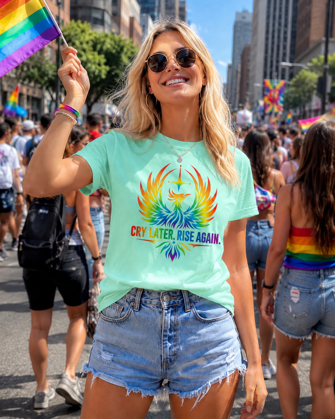 Cry Later Rise Again Rainbow Unisex Heavyweight Tee