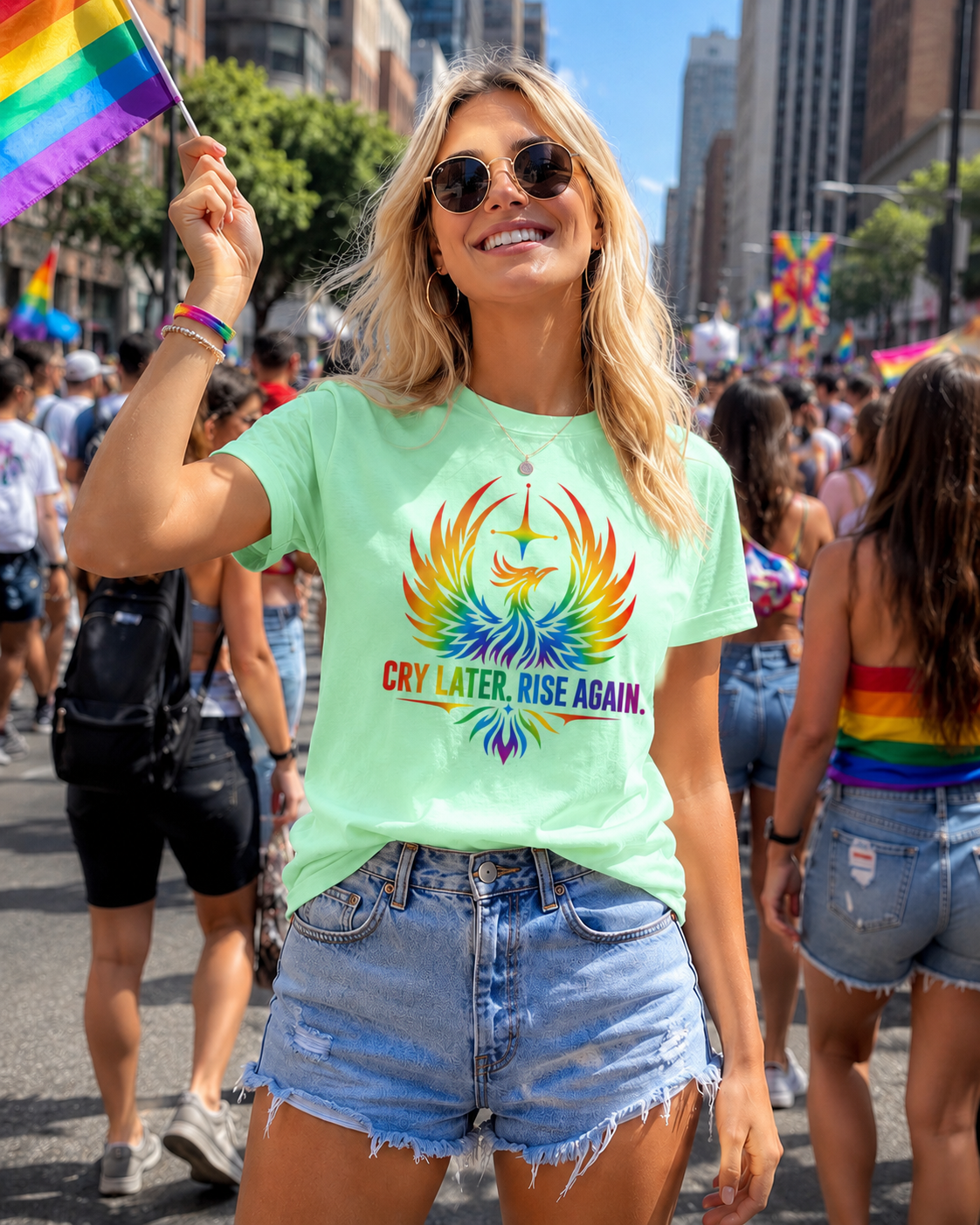 Cry Later Rise Again Rainbow Unisex Heavyweight Tee