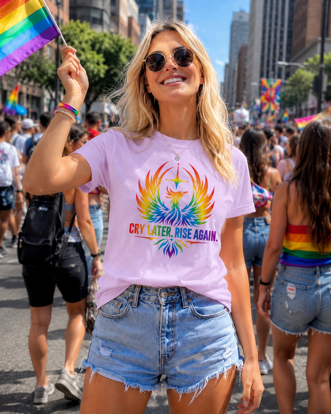 Cry Later Rise Again Rainbow Unisex Heavyweight Tee