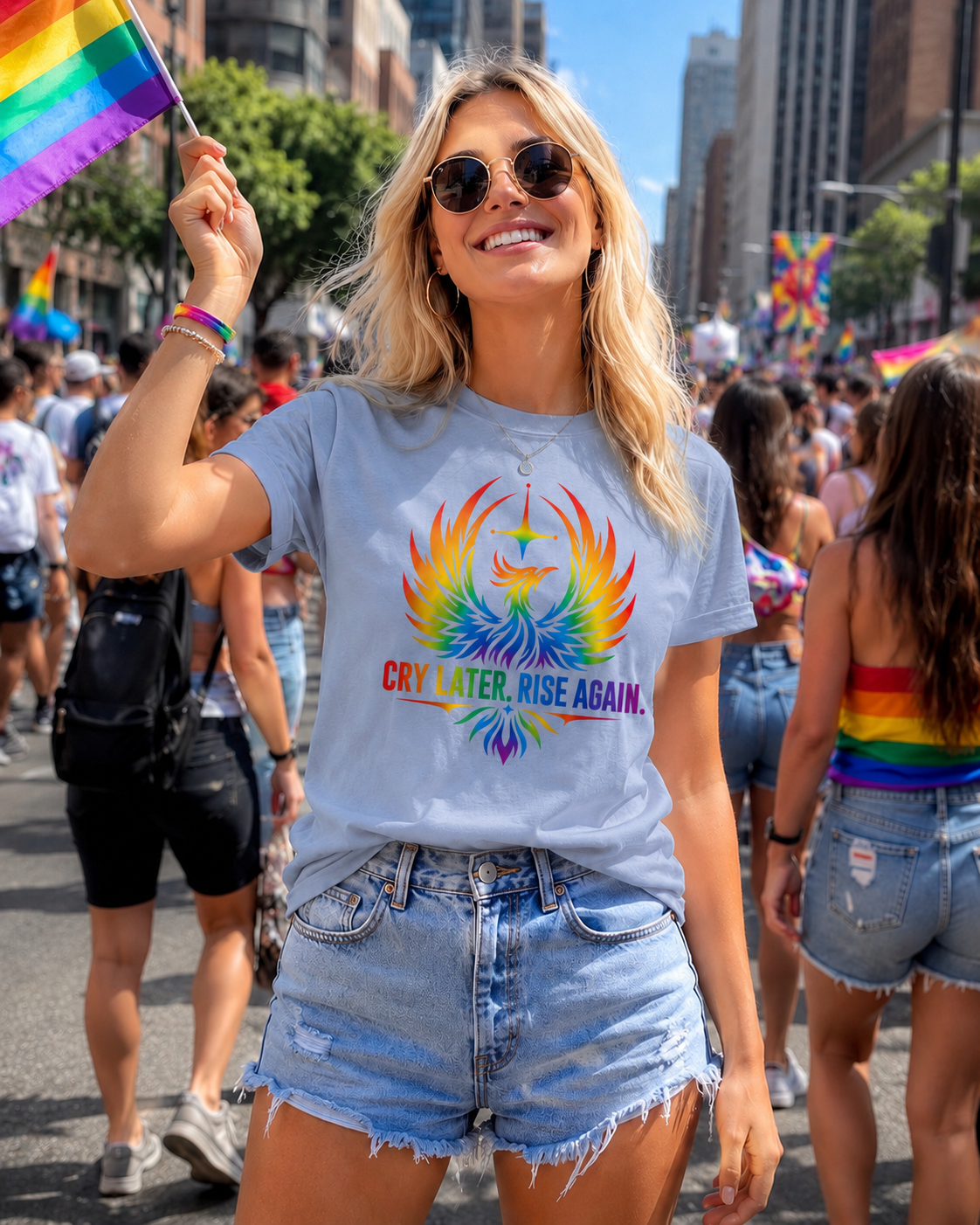 Cry Later Rise Again Rainbow Unisex Heavyweight Tee