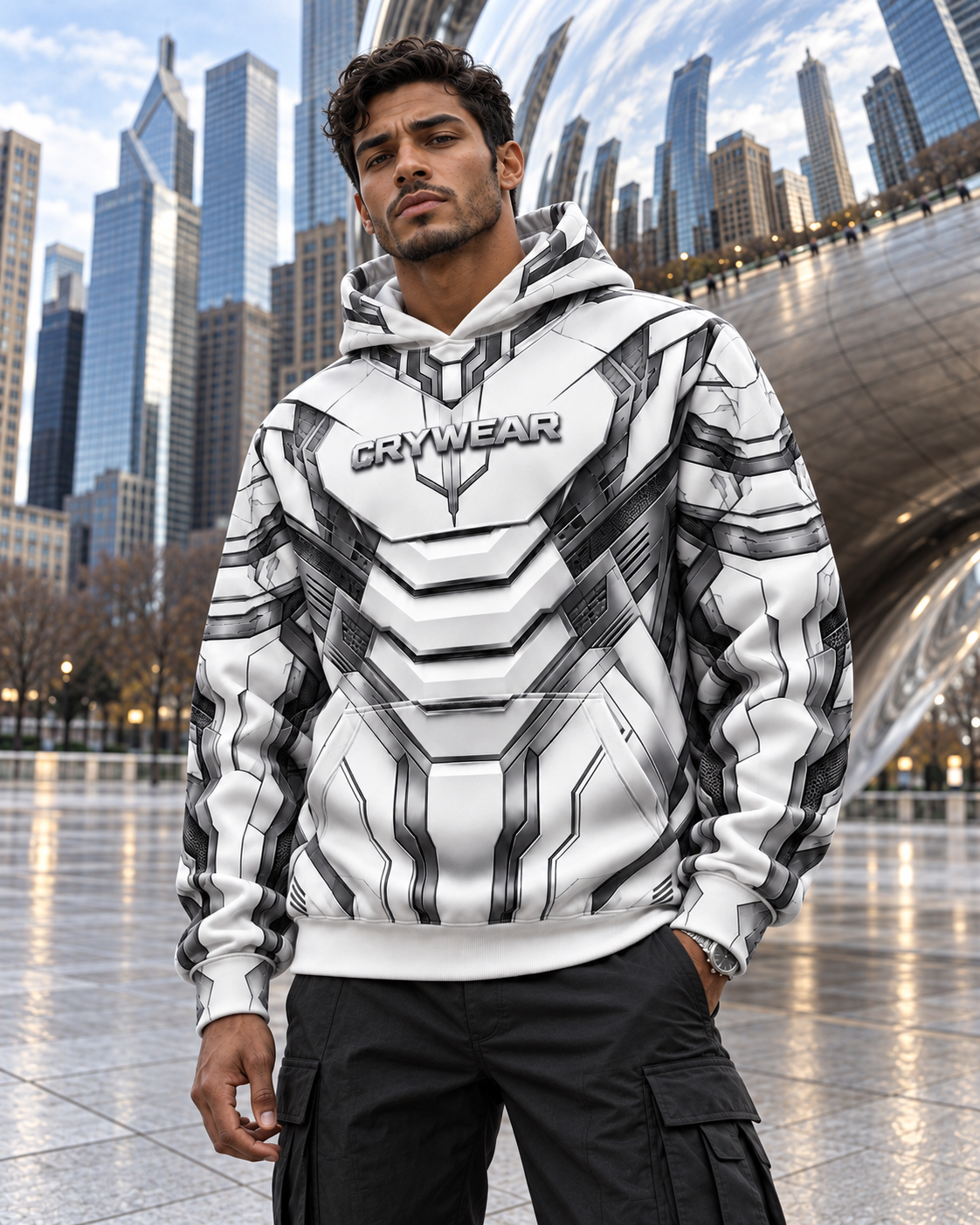 CRYWEAR Tech Armor Oversized Hoodie - Silver Gray