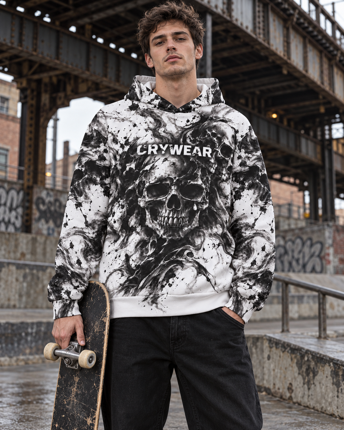 CRYWEAR Skull King Oversized Hoodie | Black & White